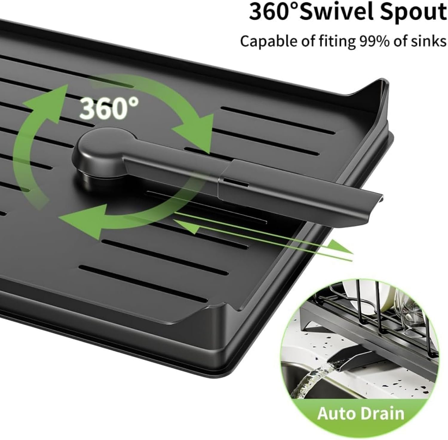 Dish Drainer Rack - Space Saving Dish Rack for Kitchen Counter, Kitchen Dish Drainer with Utensil Holder, Drain Board Cutlery Cup Holder Large Black - Image 6
