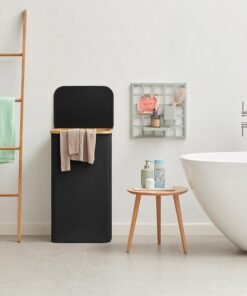 Alternative view of 100L Laundry Basket with Lid, Dirty Clothes Bin with Bamboo Handles and A Removable Bag, Large Foldable Washing Basket for Bedroom, Bathroom, Dorm, Laundry Room, Black