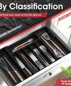 Alternative view of Expandable Kitchen Drawer Storage Organiser, Adjustable Cutlery Tray, Multipurpose Utensil Organisation for Forks, Knives, Black, 34 x 4 x 26~50 cm