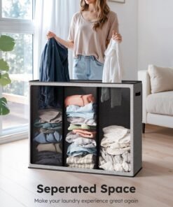 Alternative view of 180L Laundry Basket 3 Section, Extra Large Laundry Hamper with Lid, Dirty Clothes Hamper with Sturdy Handle, Large Laundry Basket Organizer for Laundry Room, Bedroom, Hampers for Laundry
