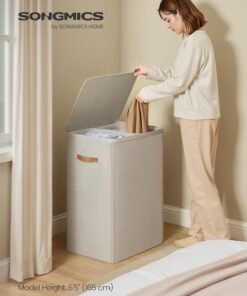 Alternative view of Laundry Basket, 170 L Dual Compartment Laundry Hamper, with Lid and Handles, Removable Liners, Easy Assembly, 56 x 40 x 75 cm, Cappuccino Beige LCB813L01