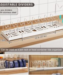 Alternative view of 2 Pack Pots and Pans Organiser for Cupboard, 57CM Expandable Pan Lid Holder with 9 Adjustable Dividers, Kitchen Pot and Pan Lid Storage Rack Inside Cabinet/Countertop Cupboard Organisers(White)