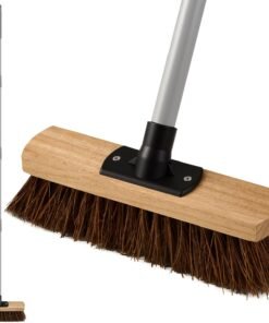 10IN Outdoor Garden Broom Heavy Duty with Long Handle(55IN), Yard Sweeping Brush with Natural Bassine Hard Bristle & Metal Poles, Stiff Broom for Decking, Driveway, Garage, Garden, Yard