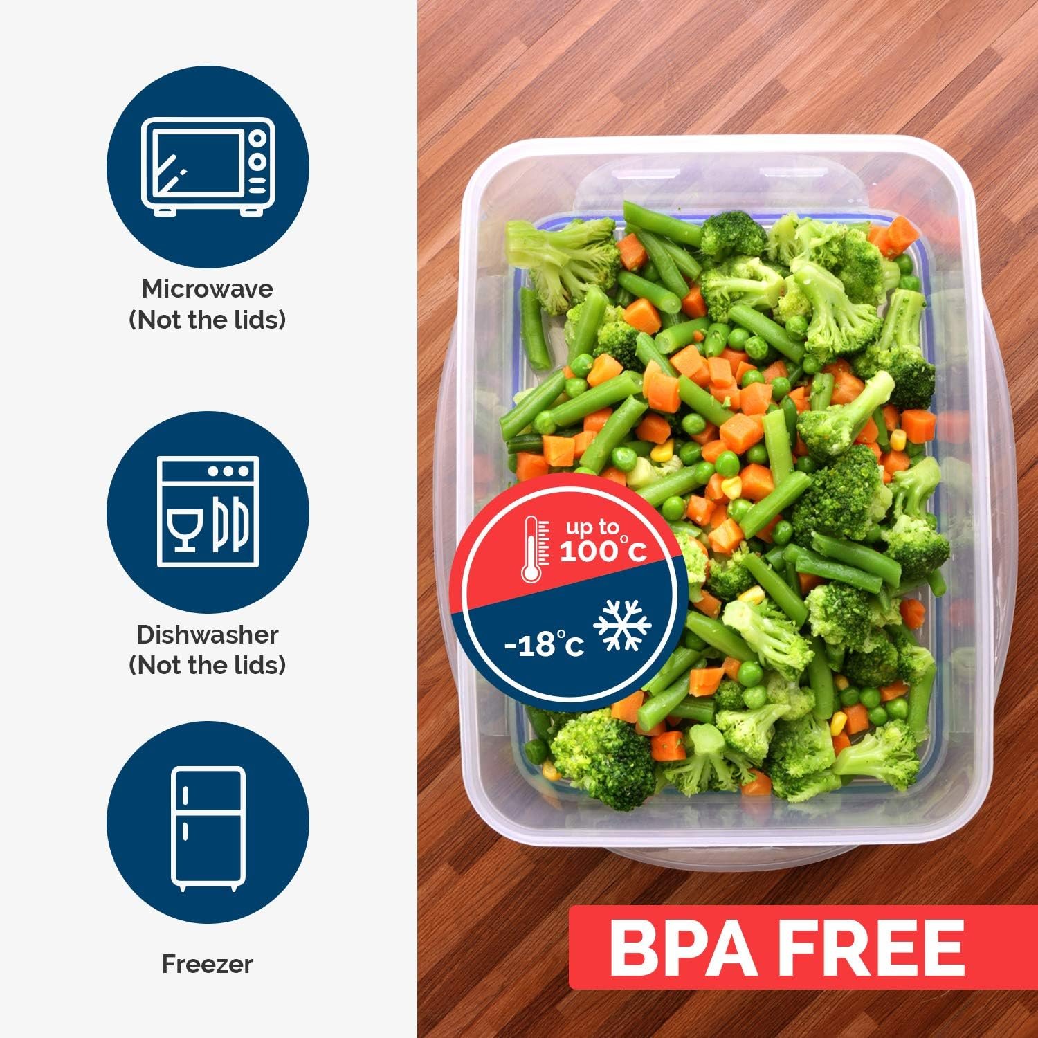 Plastic Food Containers with Lids, 18 piece, BPA-Free, Leakproof Food Storage lunch box - Image 3