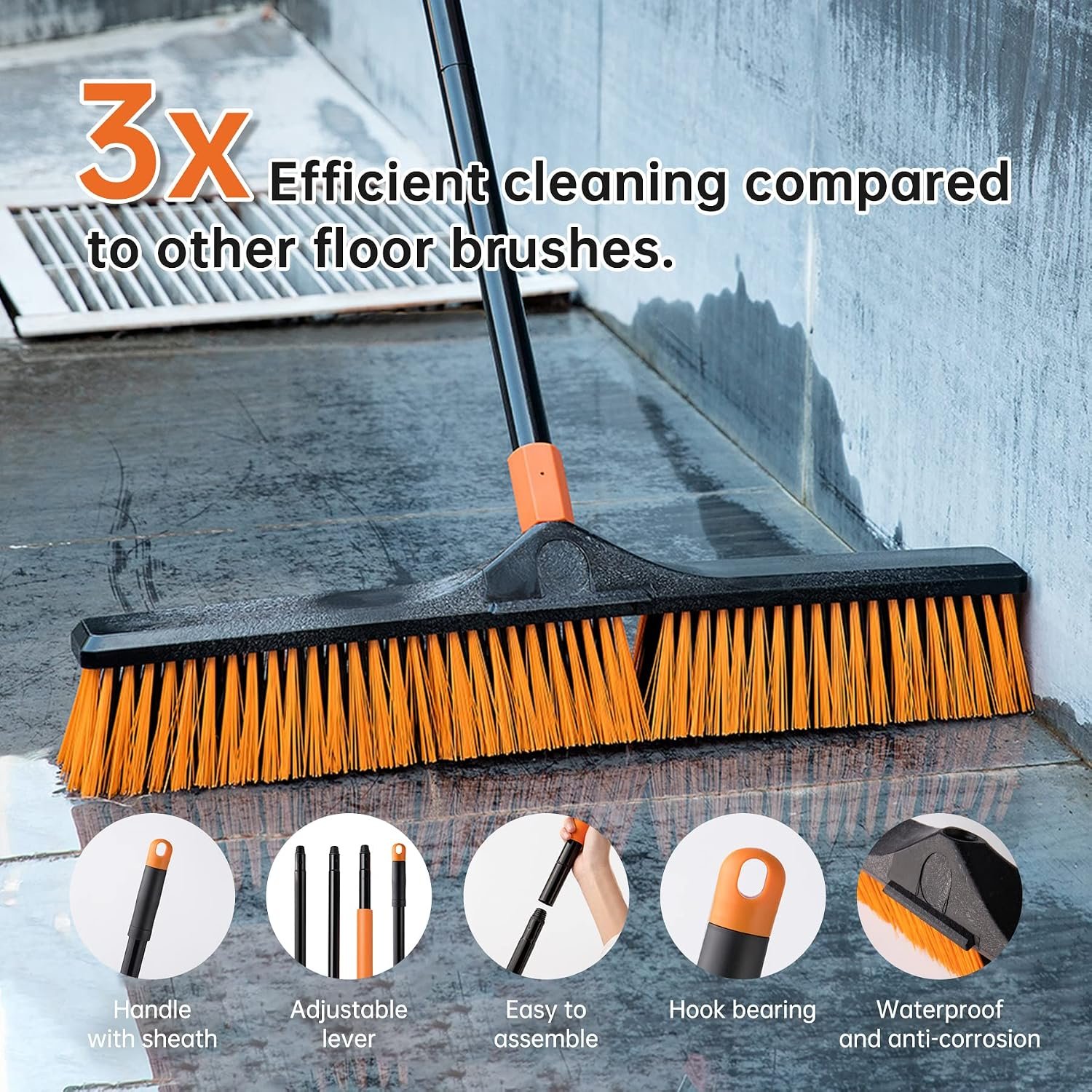 66in Broom has a Sturdy,Rust-resistant Handle,Stiff Bristles for Sweeping up Large Areas of Fallen LeavesใGravelใDebris - Image 5