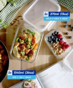 Alternative view of Housewares Glass Containers with Airtight Lids - 10 Pack - 2 Sizes (1040ml | 370ml) Lunch Box Tubs BPA-Free Meal Prep Containers Reusable Leak Proof Food Storage Tubs, Oven Safe, Freezer Safe
