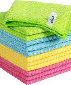 Microfibre Cleaning Cloths, Streak Free Microfibre Towels, 12 Pack | Ultra absorbent and high density, reusable cleaning towels for kitchen, car, glass and household surfaces, color coded cloths