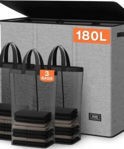 180L Laundry Basket 3 Section, Extra Large Laundry Hamper with Lid, Dirty Clothes Hamper with Sturdy Handle, Large Laundry Basket Organizer for Laundry Room, Bedroom, Hampers for Laundry