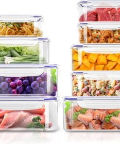 Airtight Plastic Food Containers with Lids, 18 piece, BPA-Free, Leakproof Food Storage lunch box, Stackable Meal Prep Set for Kitchen & Pantry Storage Organization, Blue (9 Containers, 9 Lids)
